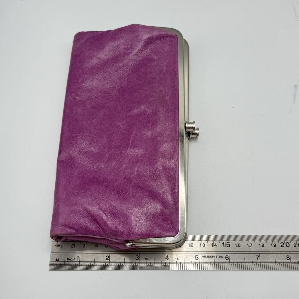 Hobo International Lauren Purple Leather Double Kisslock Clutch Large Wallet - Picture 4 of 7